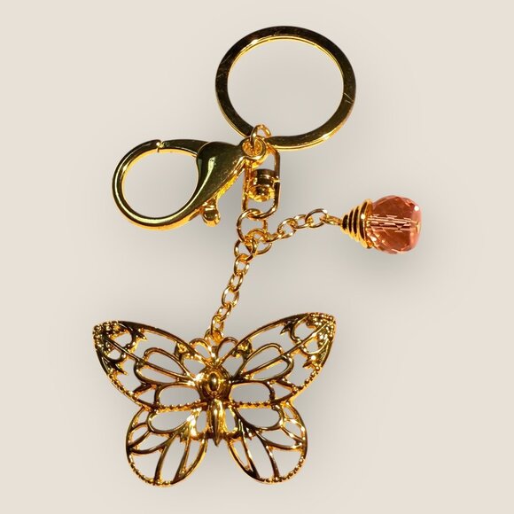 Danbury Mint Davis & Towne Gold-tone Butterfly Keychain Keyring Bag Charm Spring - Picture 1 of 2